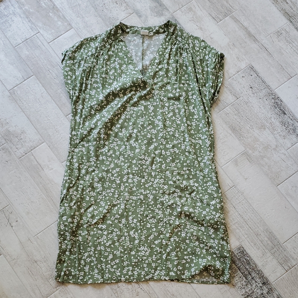 Gap Green Floral Shift Dress Pockets V Neck Women's Small